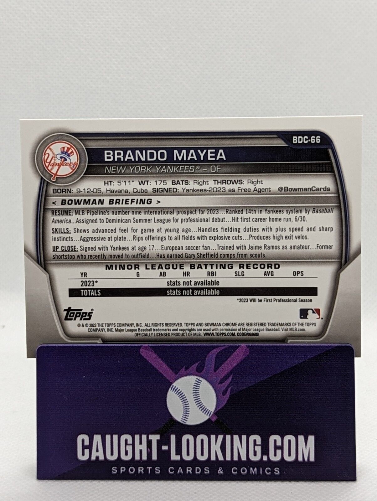 Brandon Mayea - 2023 Bowman Draft Chrome #BDC-66 New York Yankees