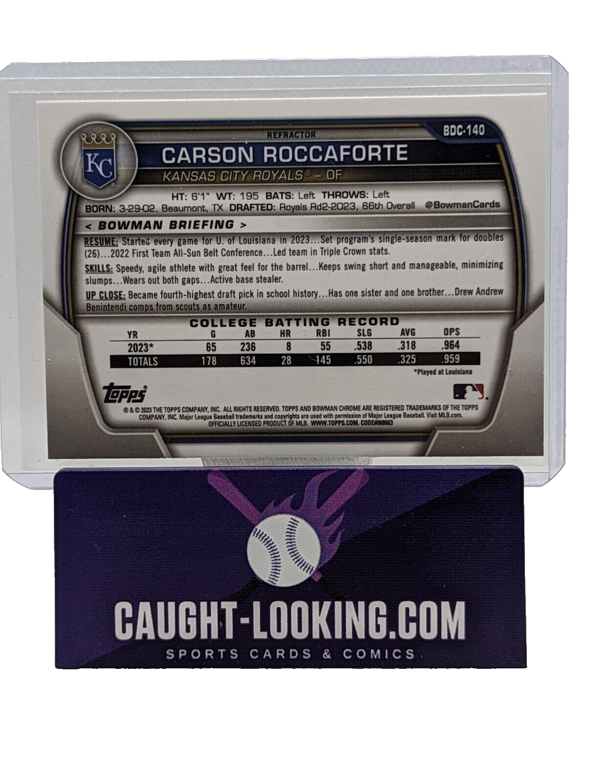 Carson Roccaforte 2023 Bowman Chrome Draft 1st Refractor #BDC-140