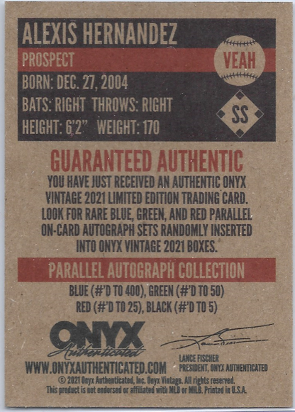 Alexis Hernandez #VEAH - 2021 Onyx Vintage Extended Rookie RC Red Sox