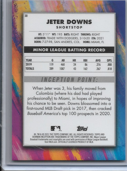 Jeter Downs #30 2021 Bowman Inception Boston Red Sox