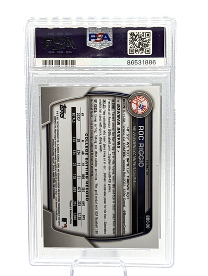 Roc Riggio PSA 9 - 2023 Bowman Draft Chrome Refractor #BDC30 1st Bowman Yankees