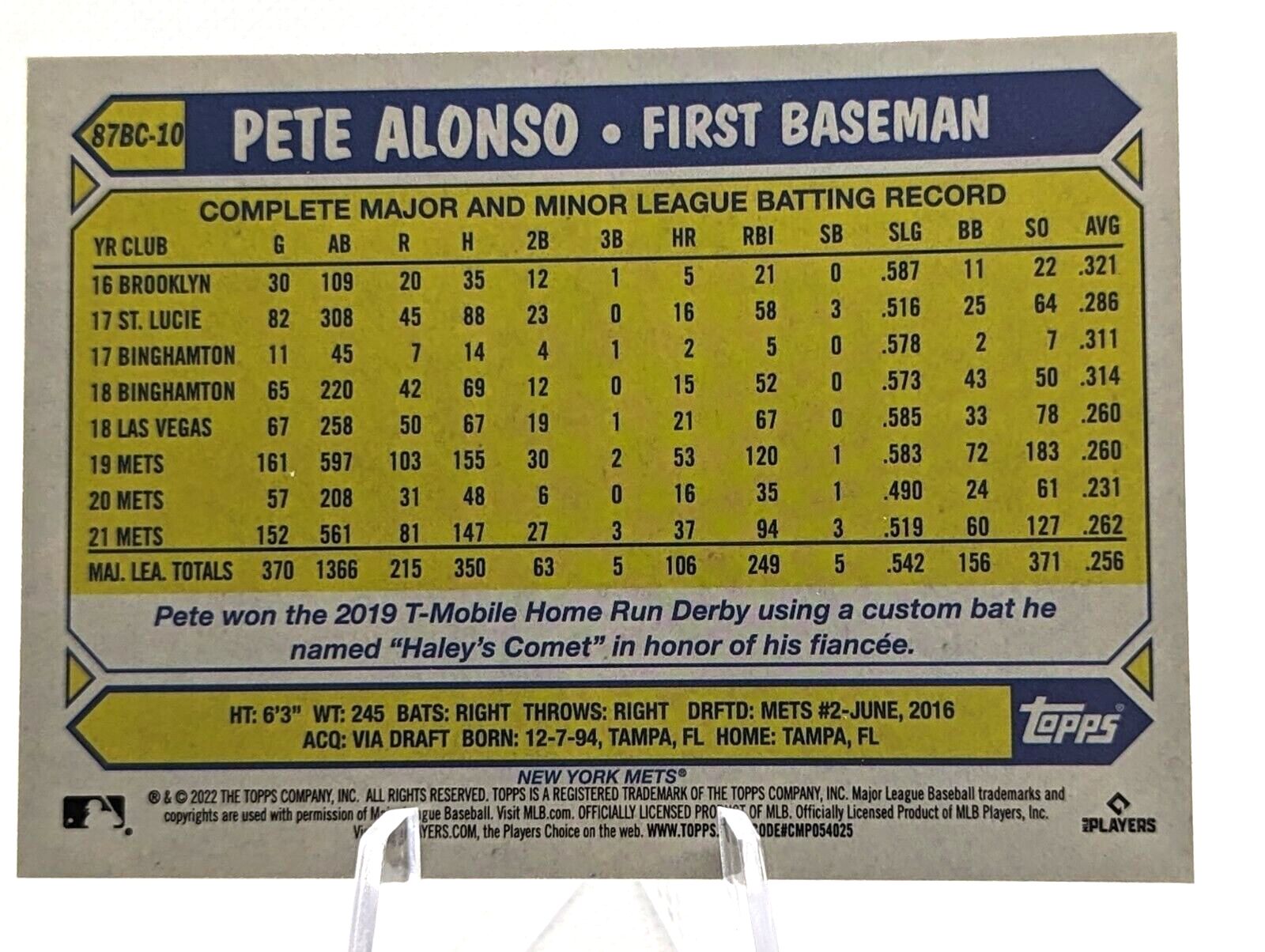 Pete Alonso #87BC-10 2022 Topps Chrome 1987 NY Mets