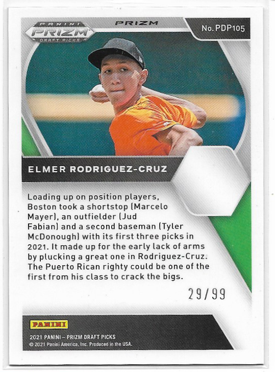 Elmer Rodriguez Cruz Red Donut Circles #105 2021 Panini Prizm Draft Pick 29/99