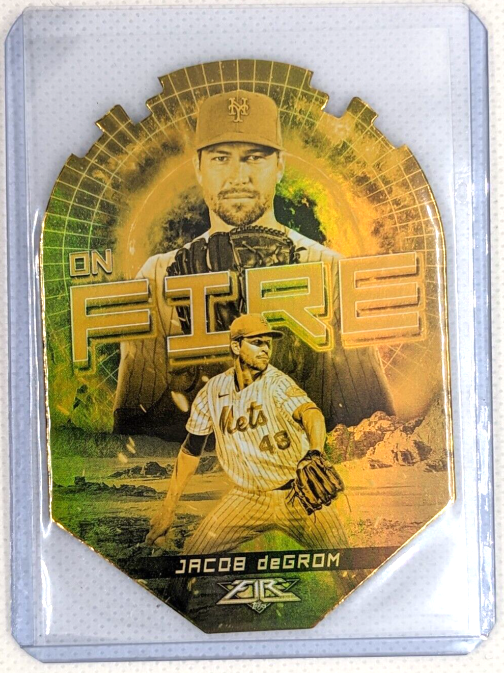Jacob DeGrom #EF-19 On Fire Gold Minted Die Cut 2022 Topps Fire Mets