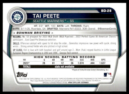 Tai Peete 2023 Bowman Draft #BD-28 Seattle Mariners Baseball Card 1st