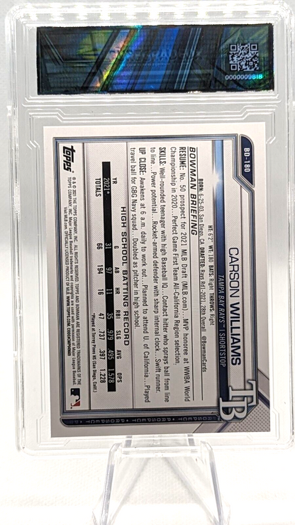 Carson Williams #BD-180 2021 Bowman Draft 1st Bowman Graded 9
