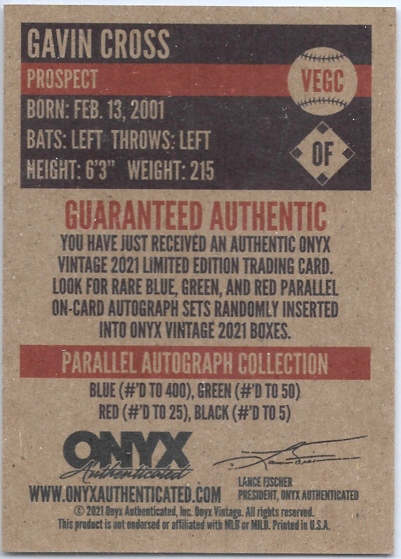 Gavin Cross #VEGC - 2021 Onyx Vintage Extended Rookie RC KC Royals