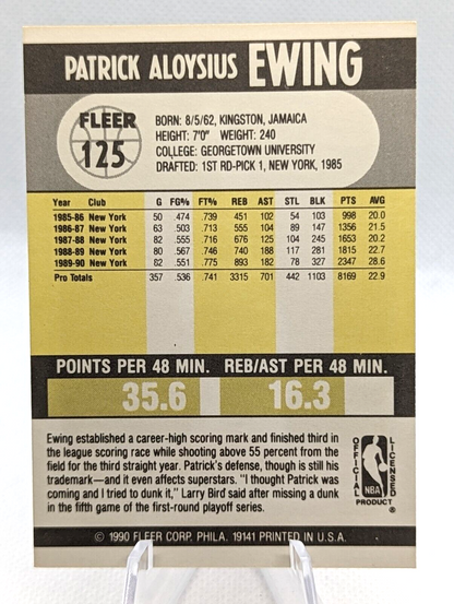 1990 Fleer #125 Patrick Ewing - New York Knicks