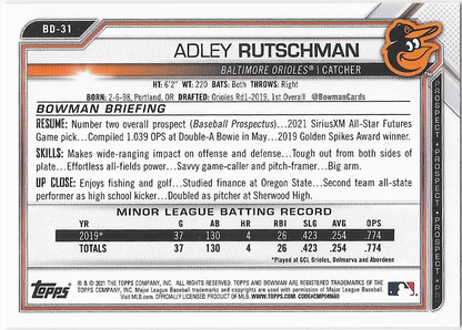 Adley Rutschman #BD-31 - 2021 Bowman Paper Baltimore Orioles
