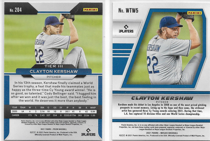 Claton Kershaw #204 2021 Panini Prizm Base TIER 3 & Will To Win #WTW5