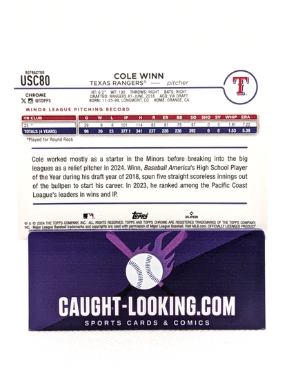 Cole Winn - 2024 Topps Chrome Update Series Rookie Card #USC80 Texas Rangers