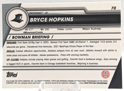 2023-24 Bowman Chrome U Sapphire Bryce Hopkins #70 1st Providence