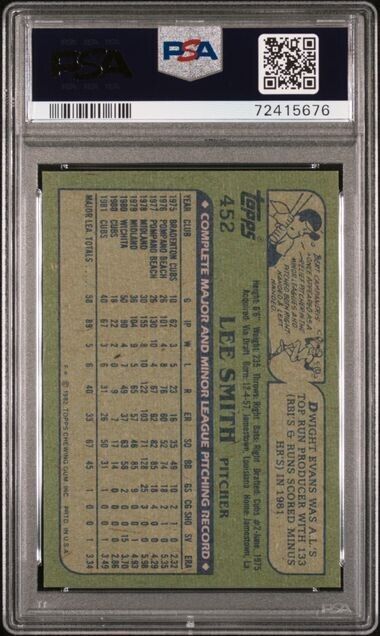 Lee Smith - PSA 7 - 1982 Topps #452 - Chicago Cubs