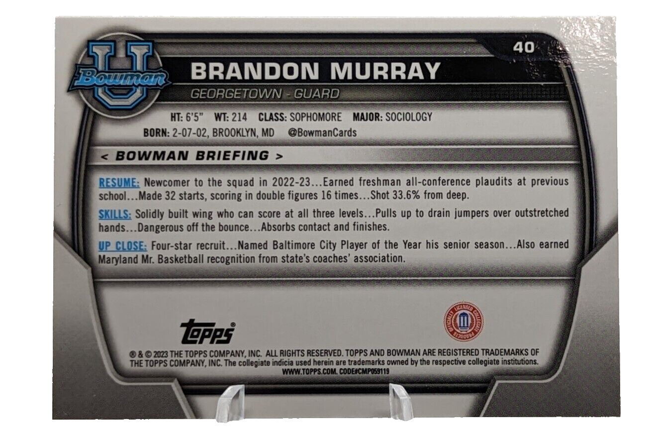 Brandon Murray [Purple Shimmer] #40 2022 Bowman Chrome University 1st Bowman