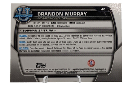 Brandon Murray [Purple Shimmer] #40 2022 Bowman Chrome University 1st Bowman