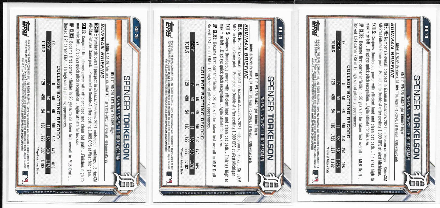 Spencer Torkelson BD20 - 2021 Bowman Draft Paper (3)