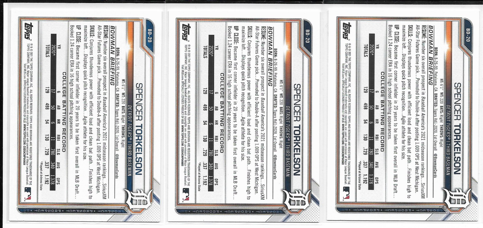 Spencer Torkelson BD20 - 2021 Bowman Draft Paper (3)