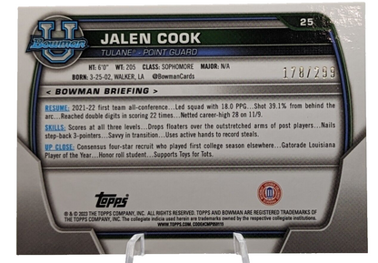 Jalen Cook [Aqua] /299 #25 2022 Bowman Chrome University 1st Bowman