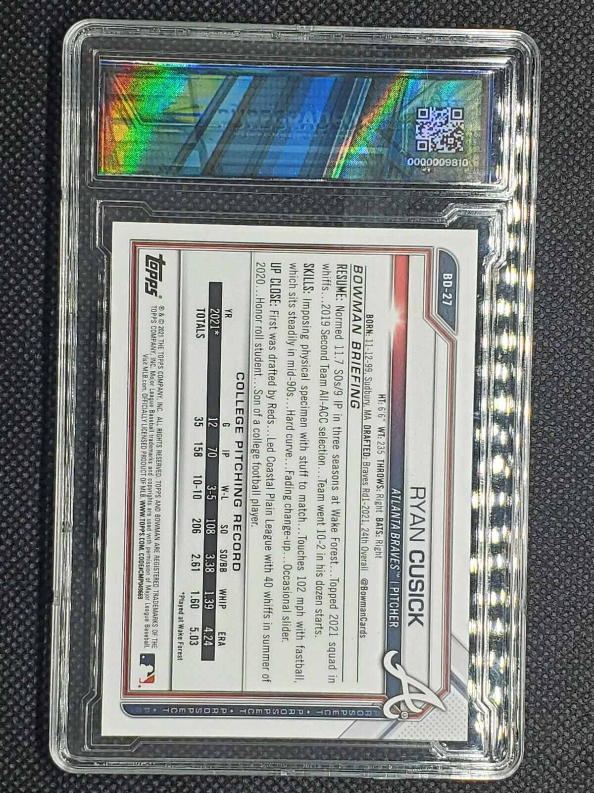 Ryan Cusick #BD-27 2021 Bowman Draft Graded 10