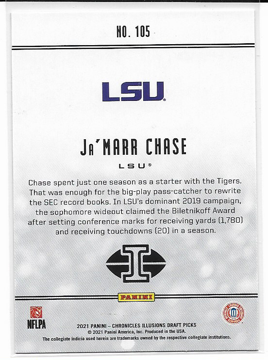 Ja'Marr Chase #105 2021 Panini Chronicles Draft Picks Cincinnati Bengals