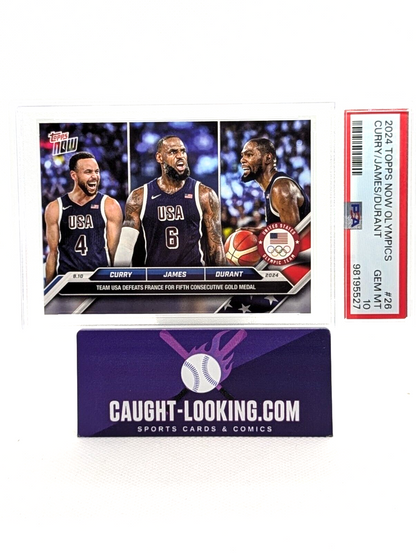 Stephen Curry LeBron James Kevin Durant 2024 Topps Now Olympics Card #26 PSA 10