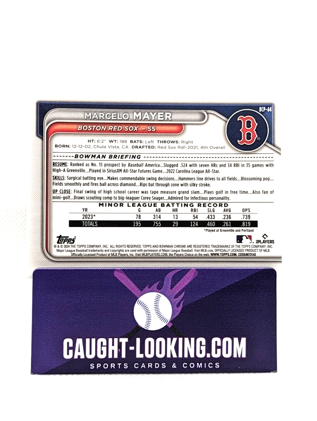 Marcelo Mayer - 2024 Bowman Base Chrome Prospect #BCP-44 - Boston Red Sox