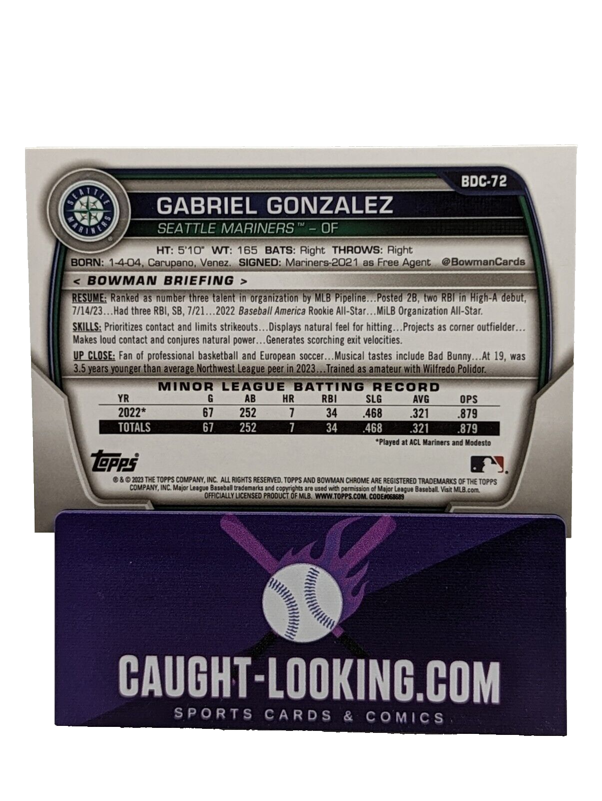 Gabriel Gonzalez - 2023 Bowman Draft Chrome #BDC-72 Mariners Prospect
