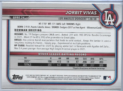 Jorbit Vivas Sky Blue Foil #BPPF-24 2022 Bowman 1st Edition LA Dodgers