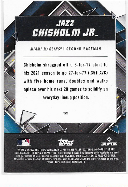 Jazz Chisholm Jr. #52 2022 Topps Fire Miami Marlins