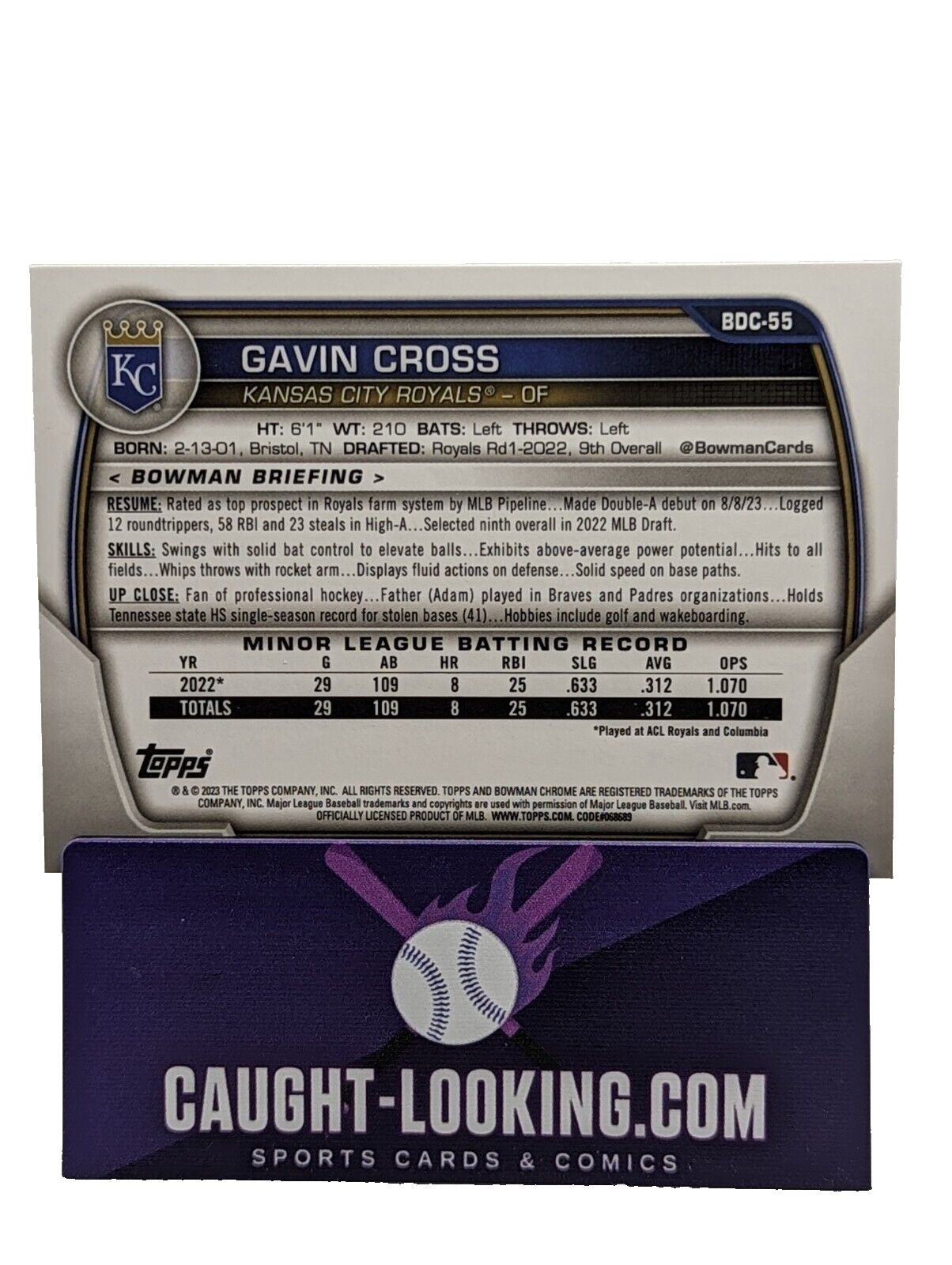 Gavin Cross - 2023 Bowman Chrome Draft #BDC-55 Kansas City Royals Prospect