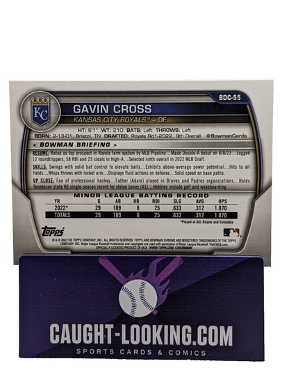 Gavin Cross - 2023 Bowman Chrome Draft #BDC-55 Kansas City Royals Prospect