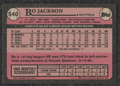 Bo Jackson #540 - 1989 Topps Kansas City Royals