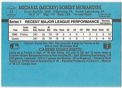 Mickey Morandini #44 Rookie 1991 Donruss- Philadelphia Phillies 