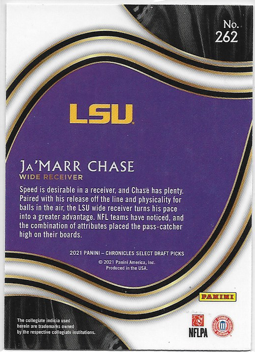 Ja'Marr Chase #262 2021 Chronicles Select Draft Picks Field Level Rookie RC