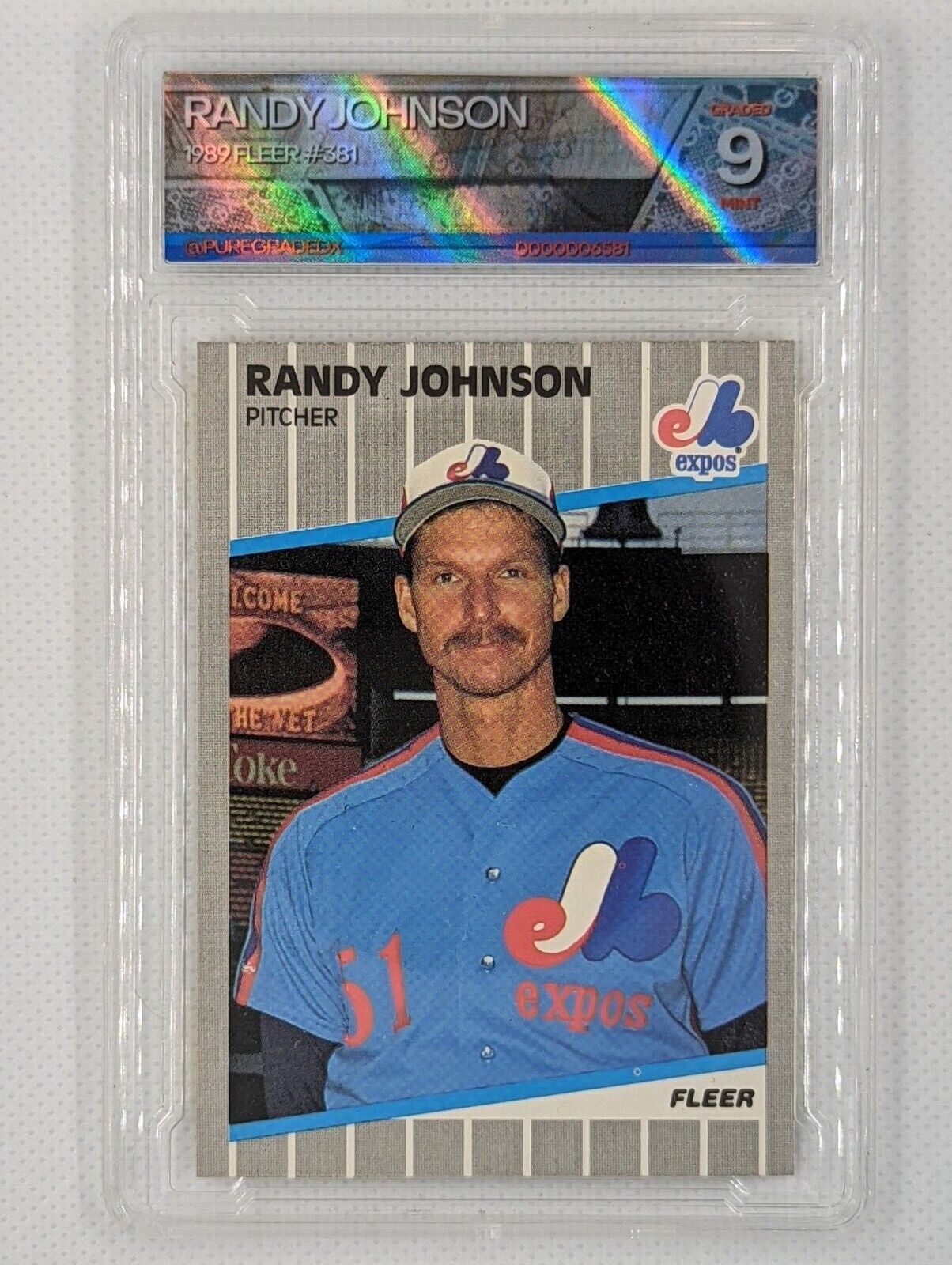 Randy Johnson- 1989 Fleer Rookie Card #381 - Ad Completely Blacked Out - 9 MINT