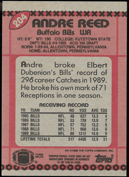 Andre Reed #204 - 1990 Topps NFL Buffalo Bills  