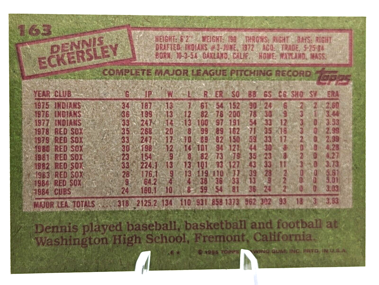 1985 Topps #163 Dennis Eckersley Cubs Free Shipping