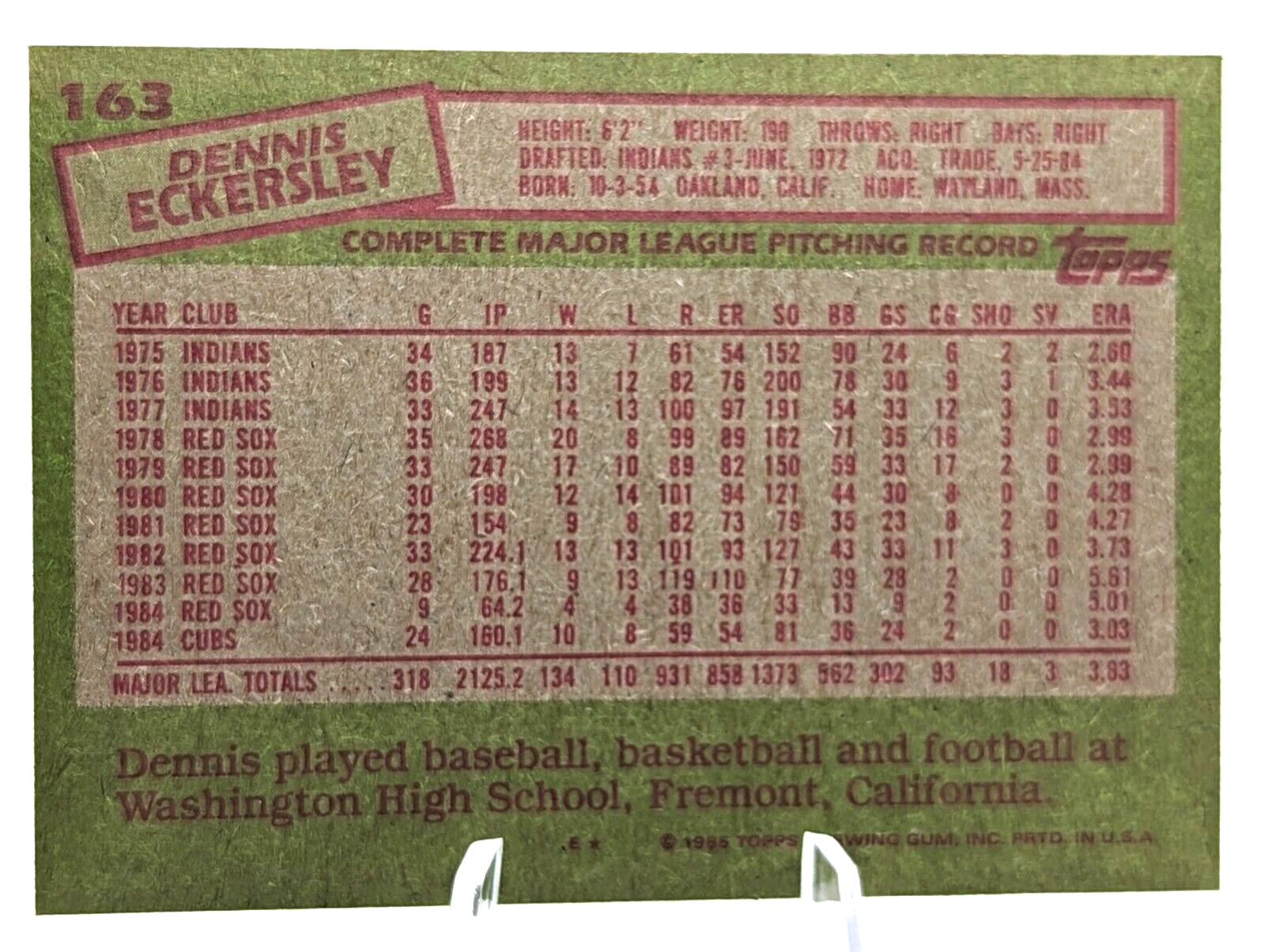 1985 Topps #163 Dennis Eckersley Cubs Free Shipping
