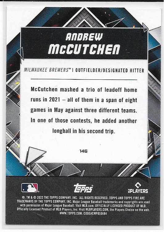 Andrew McCutchen [Flame] #146 2022 Topps Fire