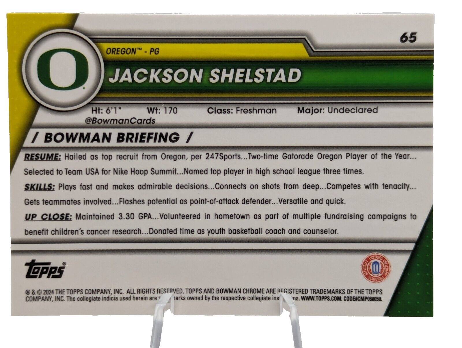 2023-24 Bowman Chrome U Sapphire Jackson Shelstad #65 Oregon