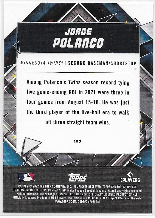Jorge Polanco [Gold Minted] #162 2022 Topps Fire Minnesota Twins