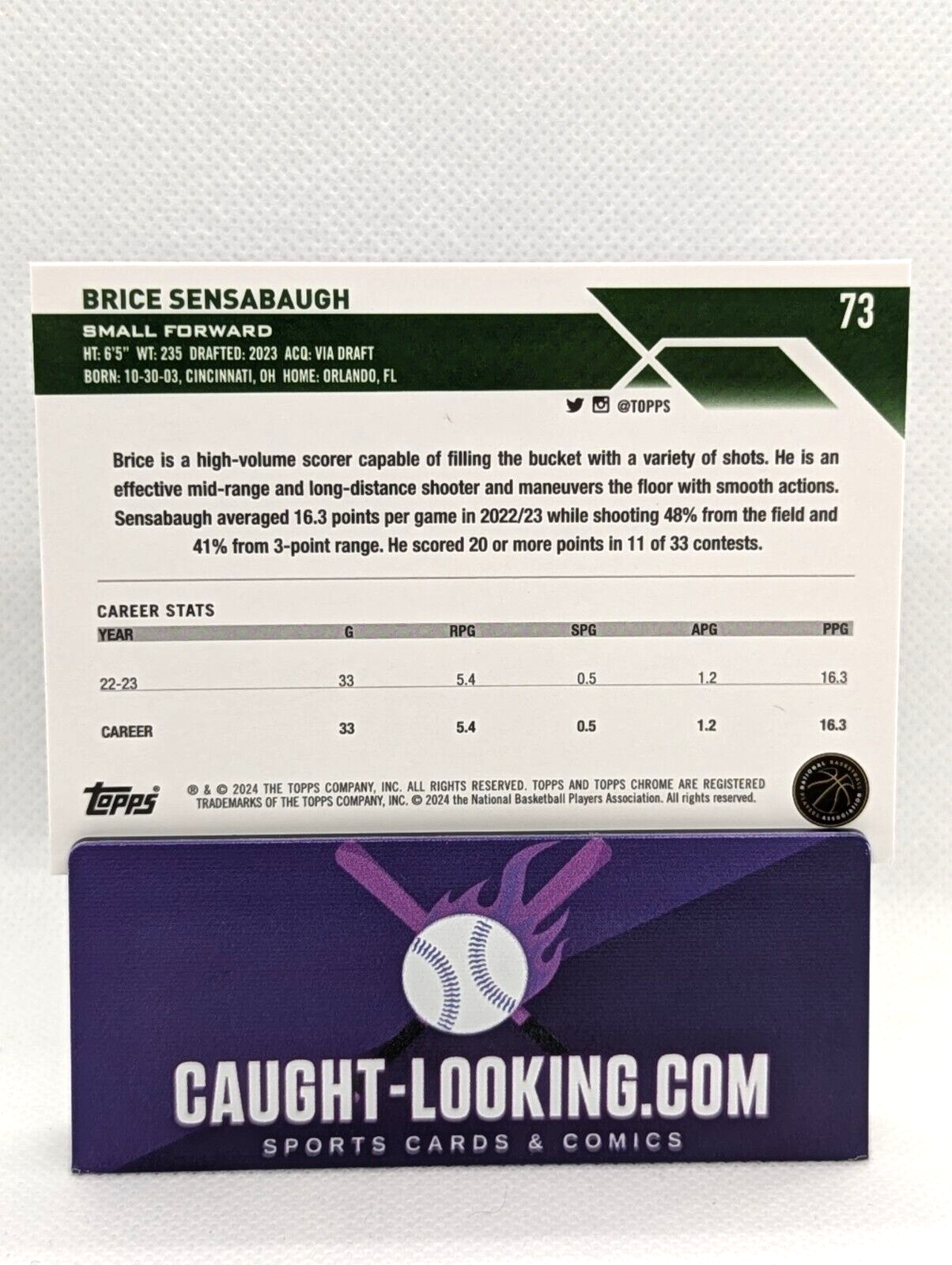 Brice Sensabaugh - 2024 Topps Chrome #73 RC Rookie Utah Jazz