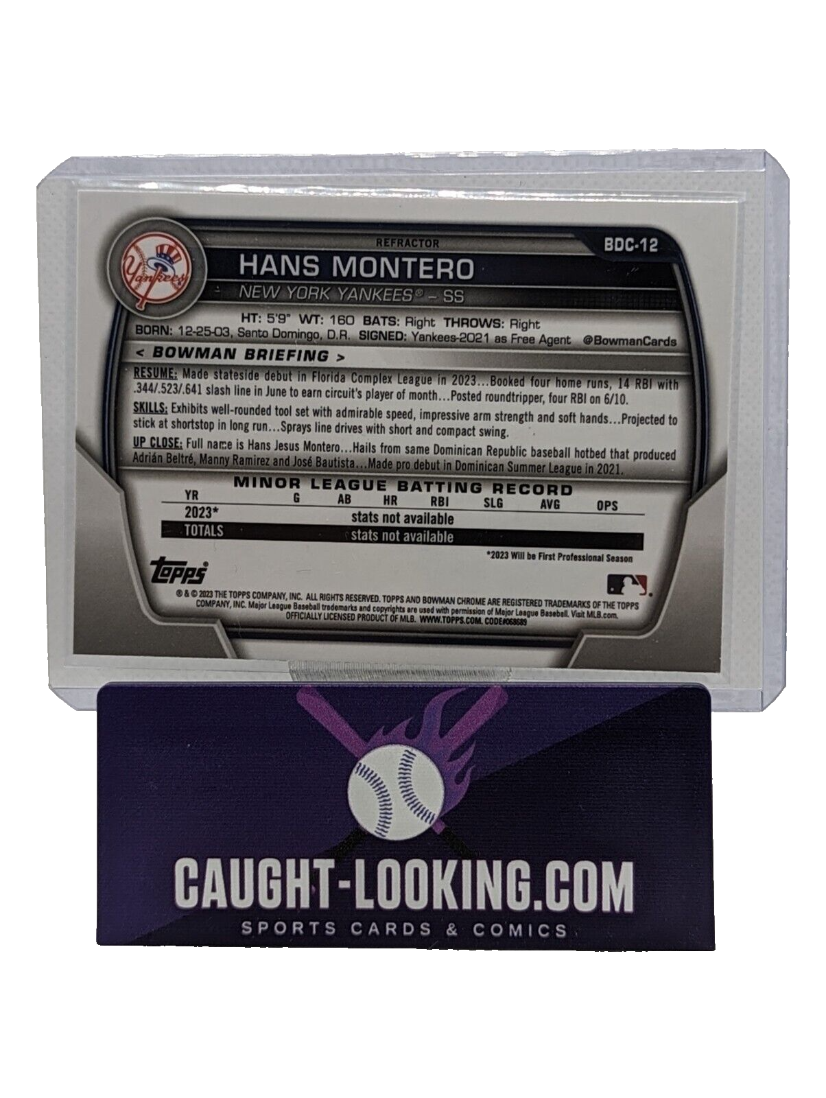 Hans Montero - 2023 Bowman Draft Chrome #BDC-12 REFRACTOR Yankees Prospect