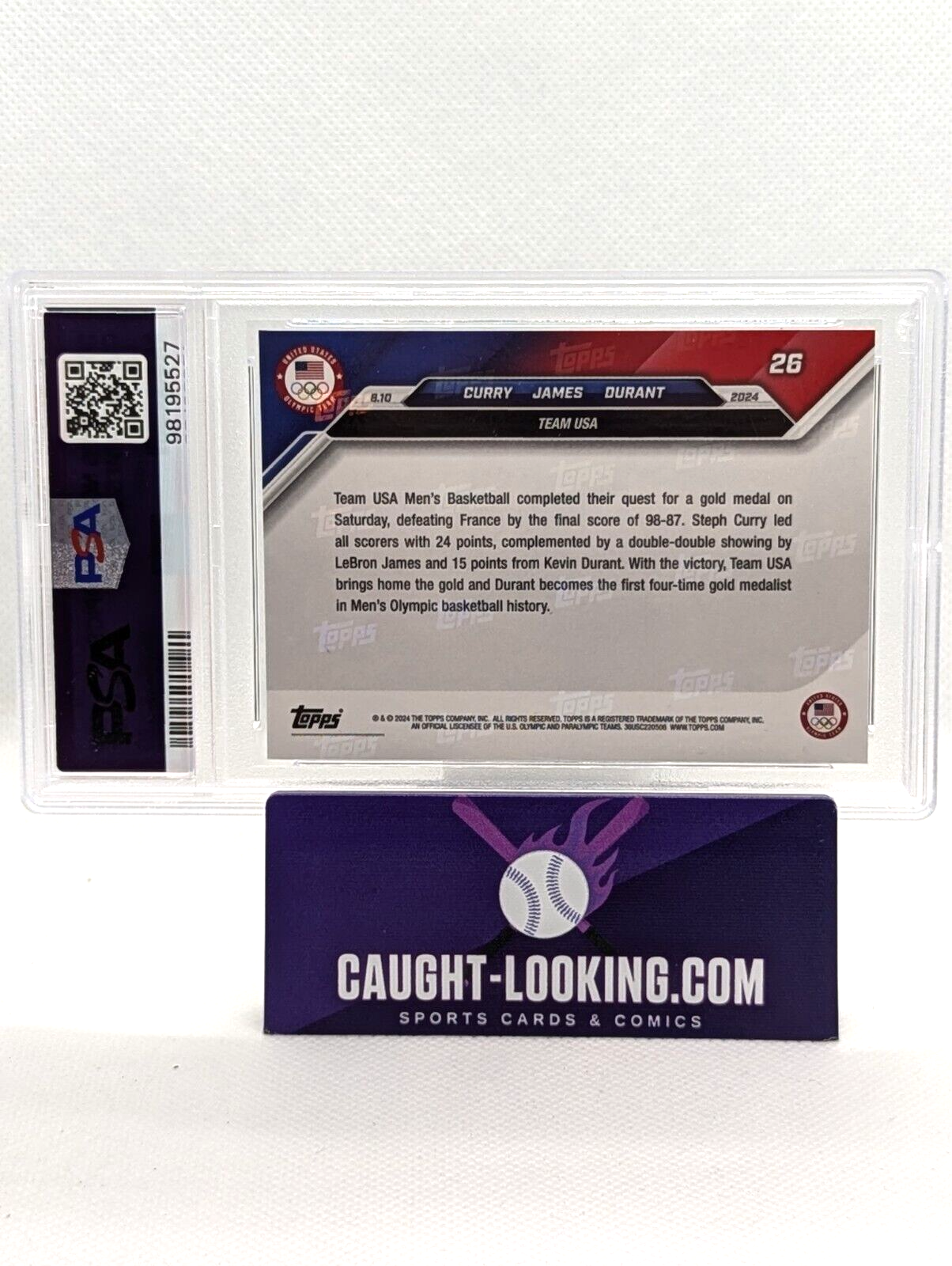 Stephen Curry LeBron James Kevin Durant 2024 Topps Now Olympics Card #26 PSA 10