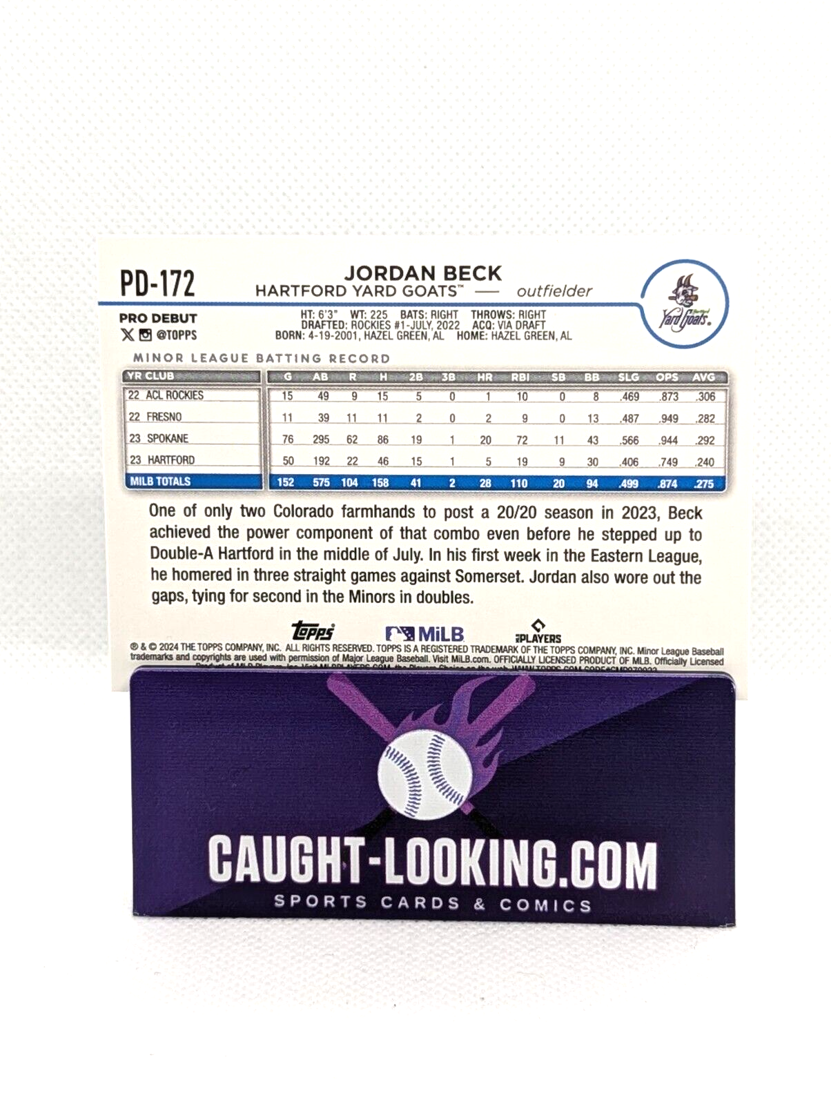 Jordan Beck - 2024 Topps Pro Debut #PD-172 Pre-Rookie Card