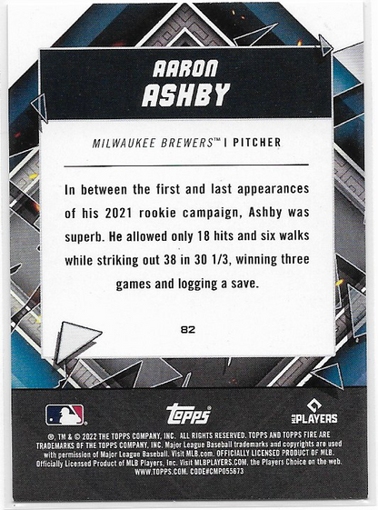 Aaron Ashby #82 Gold Minted 2022 Topps Fire Brewers RC Rookie