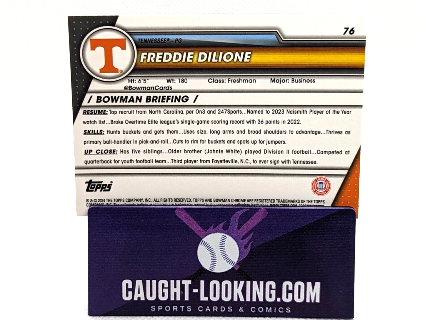 2023-24 Bowman Chrome U Sapphire Freddie Dilione #76 Tennessee