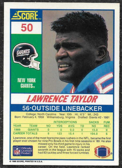 Lawrence Taylor #50 1990 Panini Score NY Giants 