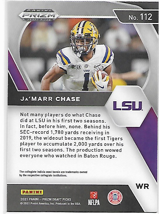 Ja'Marr Chase #112 [Rookie] 2021 Panini Prizm Draft Picks BENGALS RC LSU