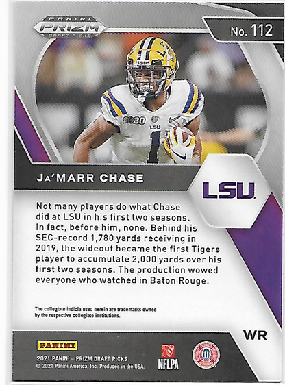 Ja'Marr Chase #112 [Rookie] 2021 Panini Prizm Draft Picks BENGALS RC LSU